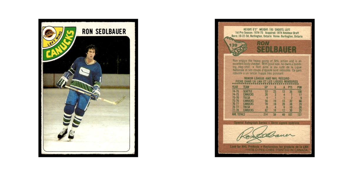Ron Sedlbauer 1978 O-Pee-Chee #139 Vancouver Canucks Hockey Card VG