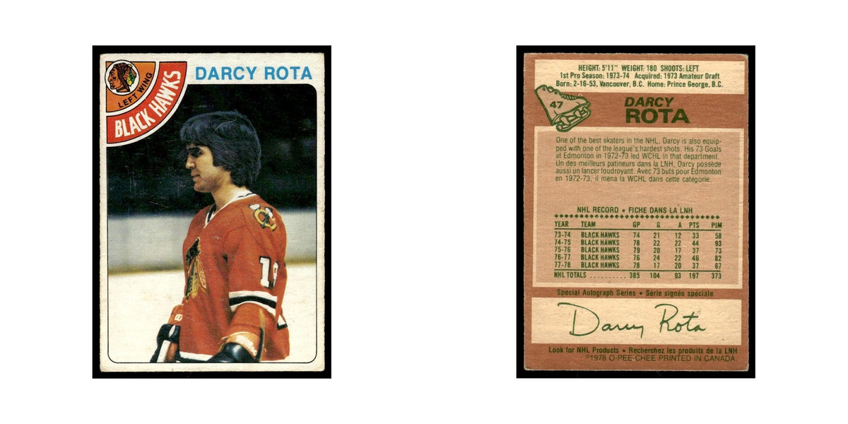 Darcy Rota 1978 O-Pee-Chee #47 Chicago Blackhawks Hockey Card VG