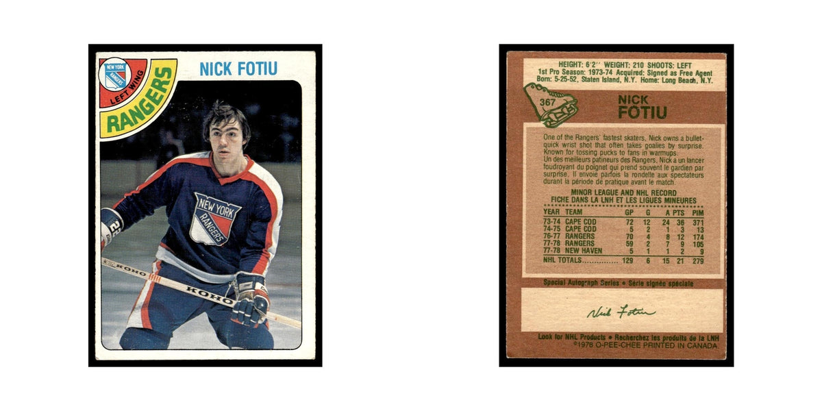 Nick Fotiu 1978 O-Pee-Chee (Damaged) #367 New York Rangers Hockey Card Poor