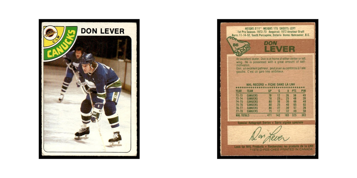 Don Lever 1978 O-Pee-Chee #86 Vancouver Canucks Hockey Card VG