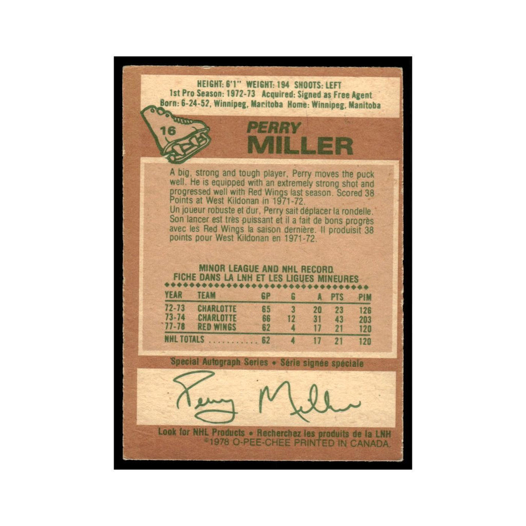 Perry Miller 1978 O-Pee-Chee #16 Detroit Red Wings Hockey Card VG
