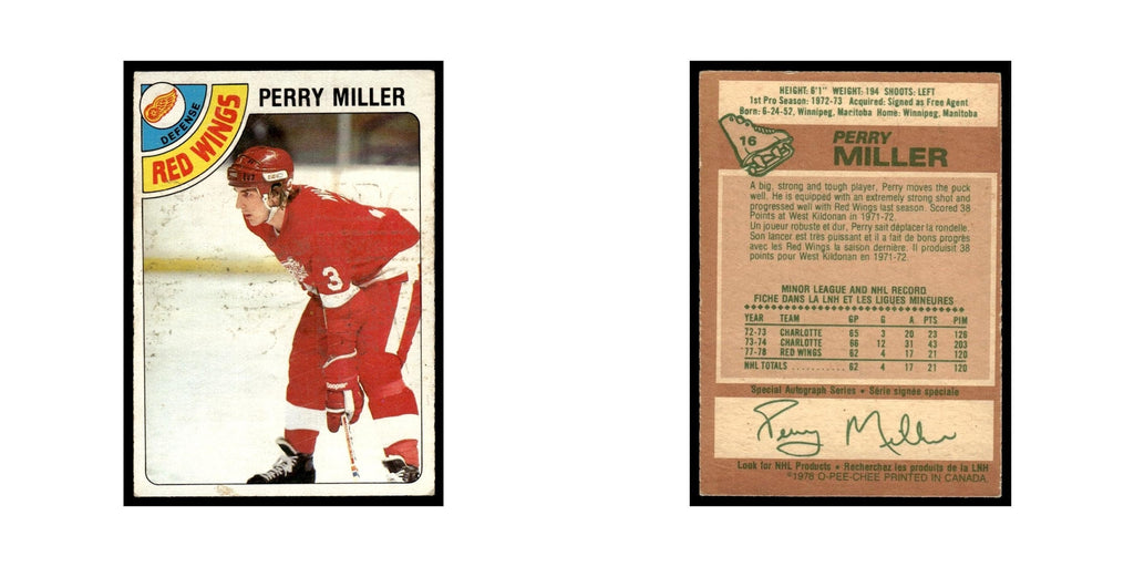 Perry Miller 1978 O-Pee-Chee #16 Detroit Red Wings Hockey Card VG
