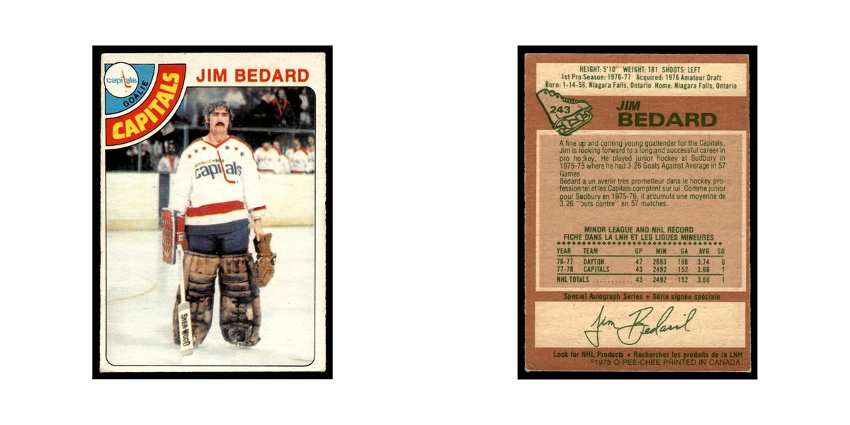 Jim Bedard Rookie 1978 O-Pee-Chee #243 Washington Capitals Hockey Card VG