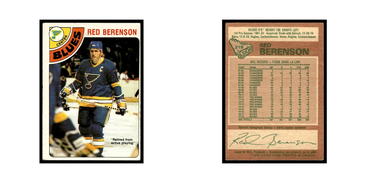Red Berenson 1978 O-Pee-Chee #218 St. Louis Blues Hockey Card VG