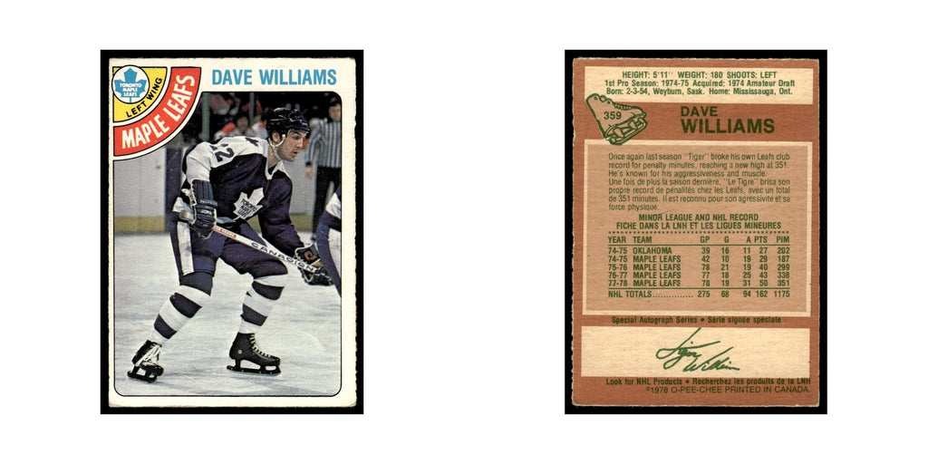 Dave Williams 1978 O-Pee-Chee (Damaged) #359 Toronto Maple Leafs Poor