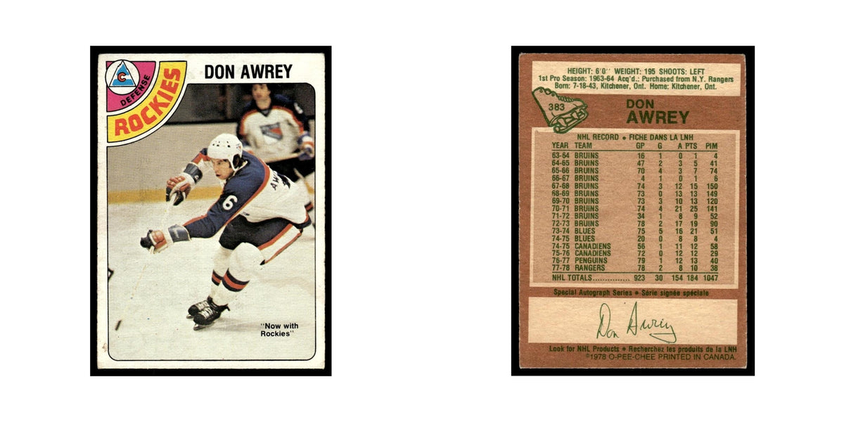Don Awrey 1978 O-Pee-Chee (Damaged) #383 Colorado Rockies Hockey Card Poor