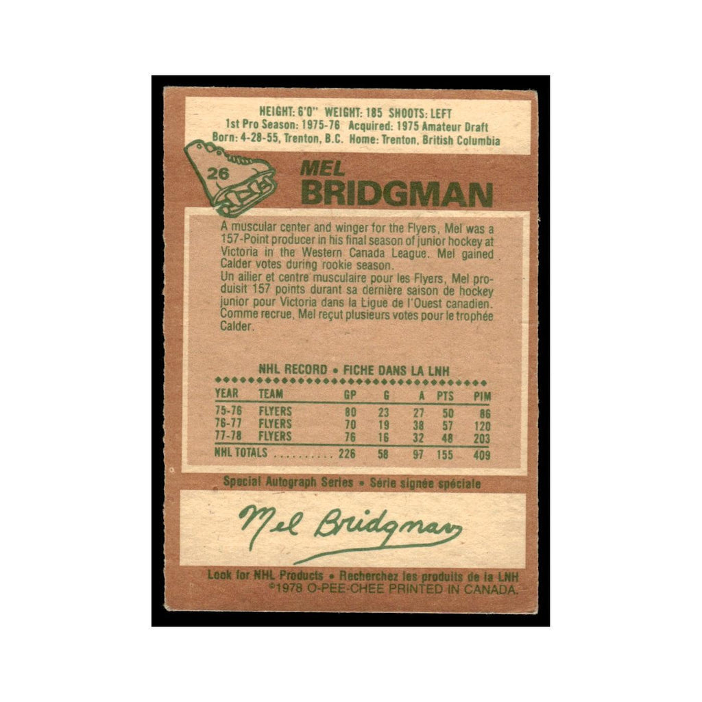 Mel Bridgman 1978 O-Pee-Chee (Damaged) #26 Philadelphia Flyers Hockey Card Poor