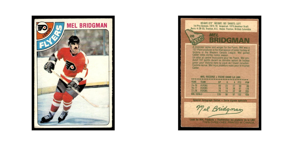 Mel Bridgman 1978 O-Pee-Chee (Damaged) #26 Philadelphia Flyers Hockey Card Poor