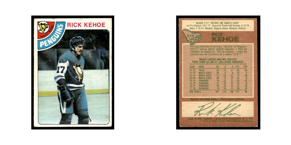 Rick Kehoe 1978 O-Pee-Chee #213 Pittsburgh Penguins Hockey Card VG