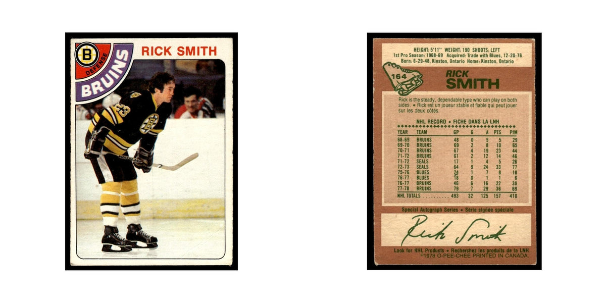 Rick Smith 1978 O-Pee-Chee #164 Boston Bruins Hockey Card VG
