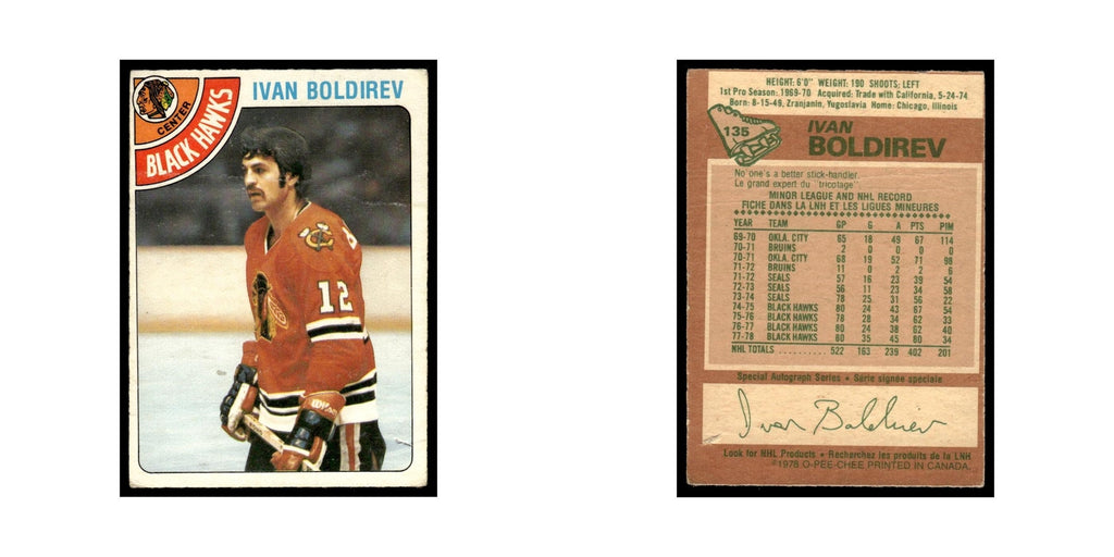 Ivan Boldirev 1978 O-Pee-Chee (Damaged) #135 Chicago Blackhawks Hockey Card Poor