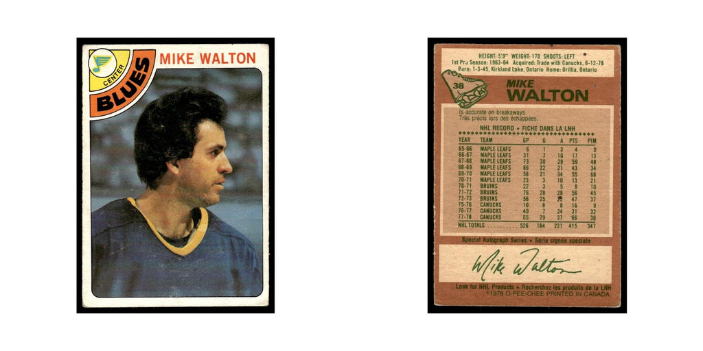 Mike Walton 1978 O-Pee-Chee #38 St. Louis Blues Hockey Card VG