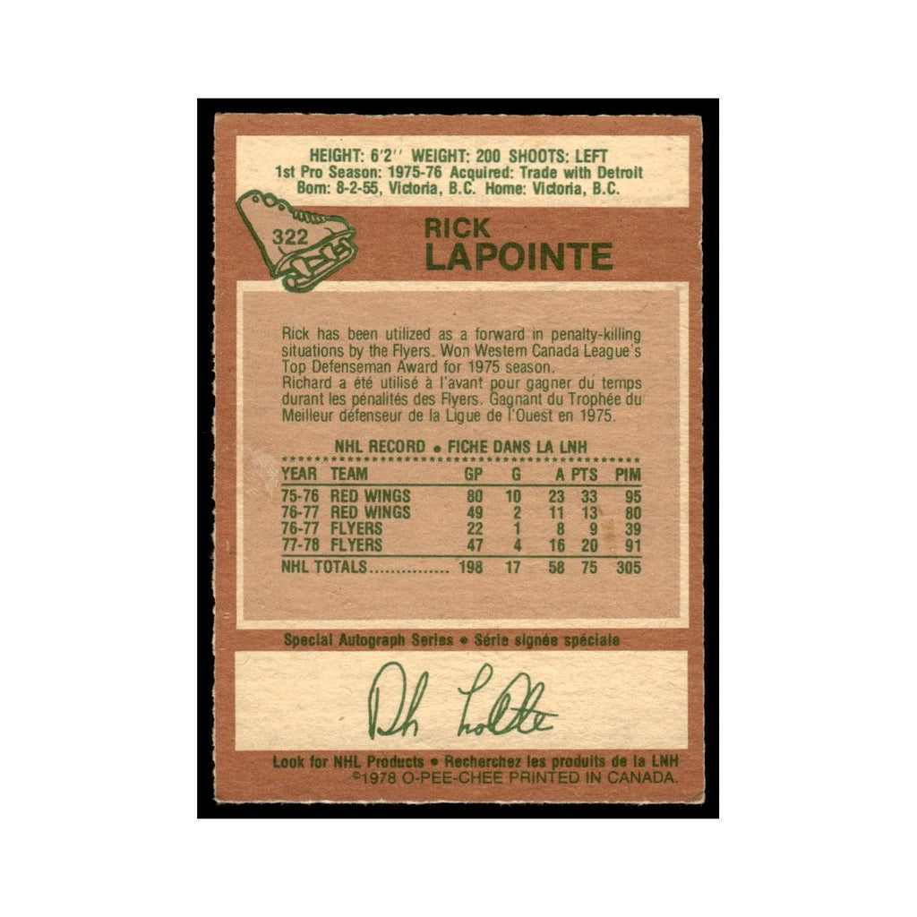 Rick Lapointe 1978 O-Pee-Chee (Damaged) #322 Philadelphia Flyers Poor