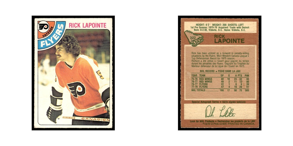 Rick Lapointe 1978 O-Pee-Chee (Damaged) #322 Philadelphia Flyers Poor