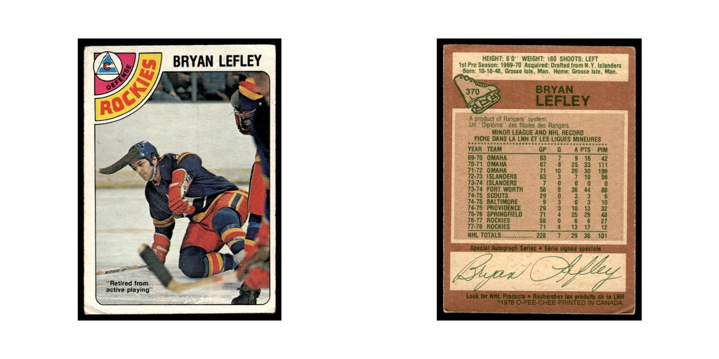 Bryan Lefley 1978 O-Pee-Chee (Damaged) #370 Colorado Rockies Hockey Card Poor