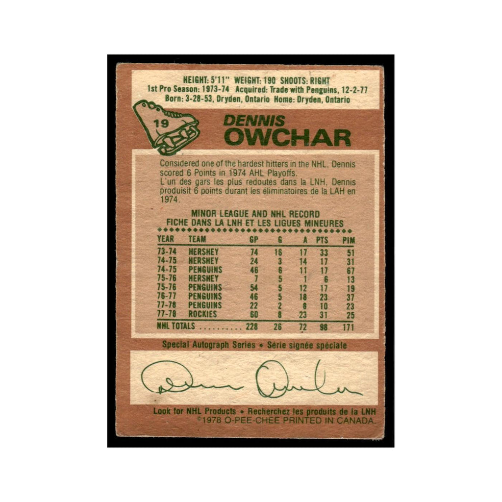 Dennis Owchar 1978 O-Pee-Chee #19 Colorado Rockies Hockey Card VG