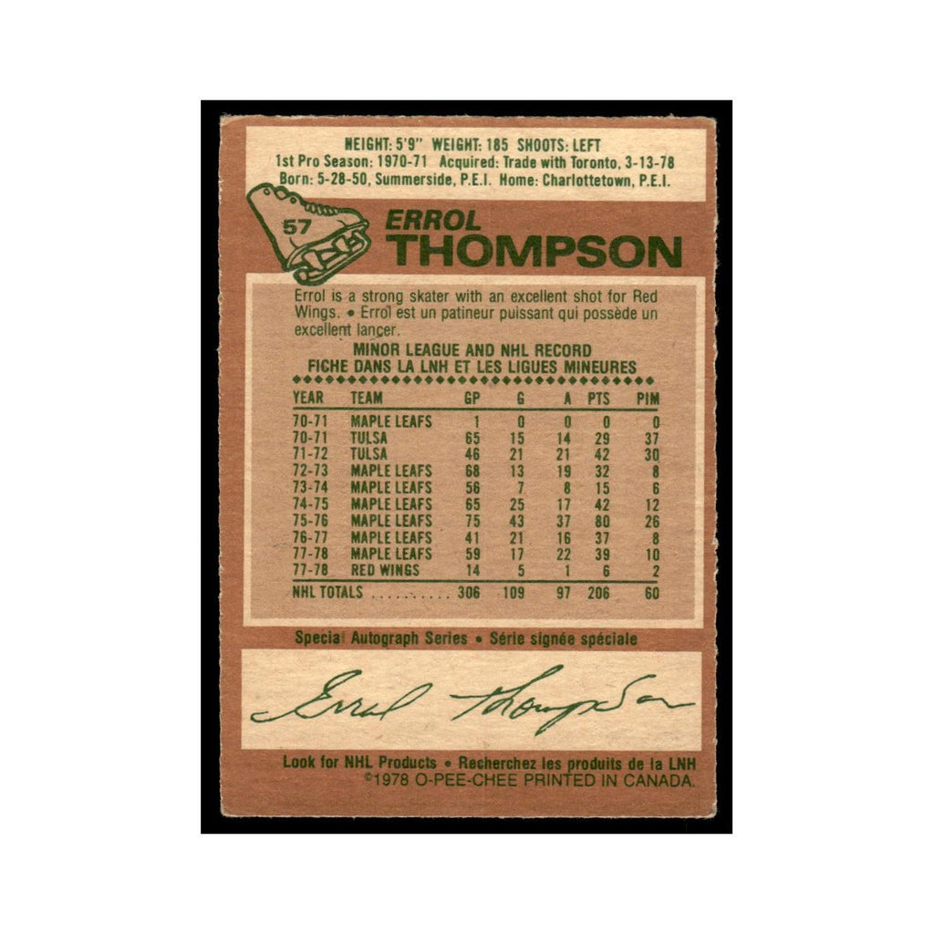 Errol Thompson 1978 O-Pee-Chee #57 Detroit Red Wings Hockey Card VG
