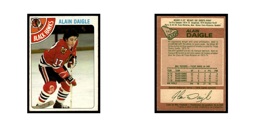 Alain Daigle 1978 O-Pee-Chee #117 Chicago Blackhawks Hockey Card VG