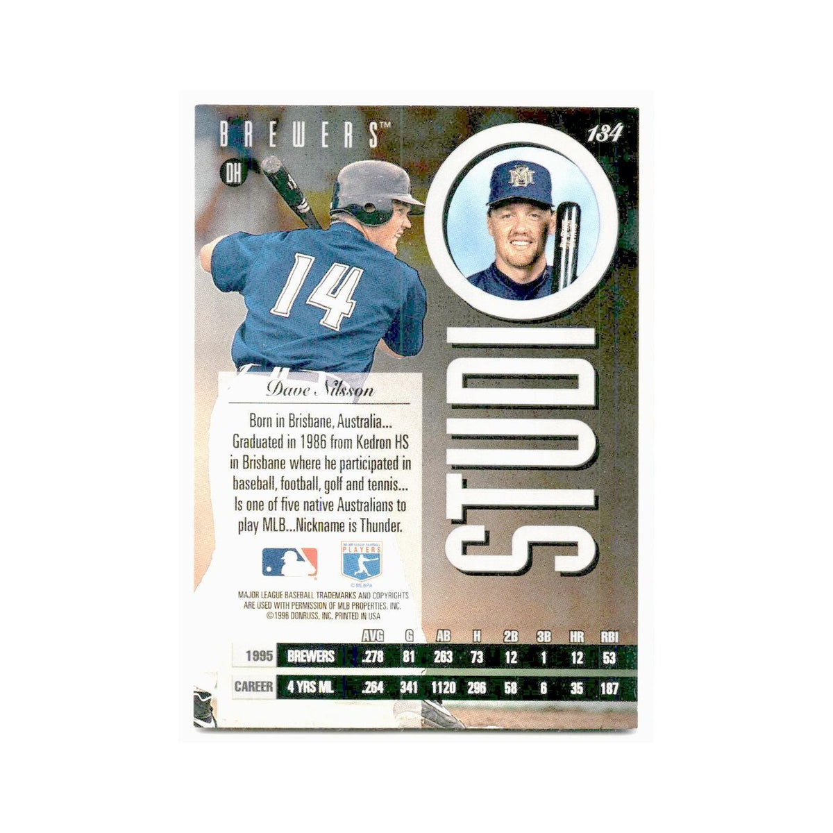 Dave Nilsson 1996 Leaf Studio #134 Milwaukee Brewers Baseball Card NM