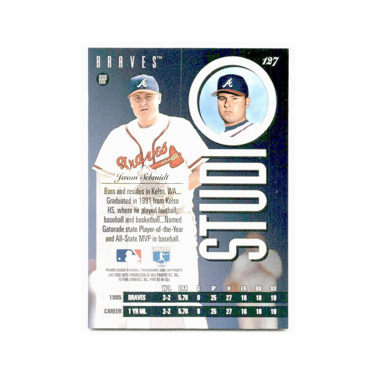 Jason Schmidt 1996 Leaf Studio #127 Atlanta Braves Baseball Card NM