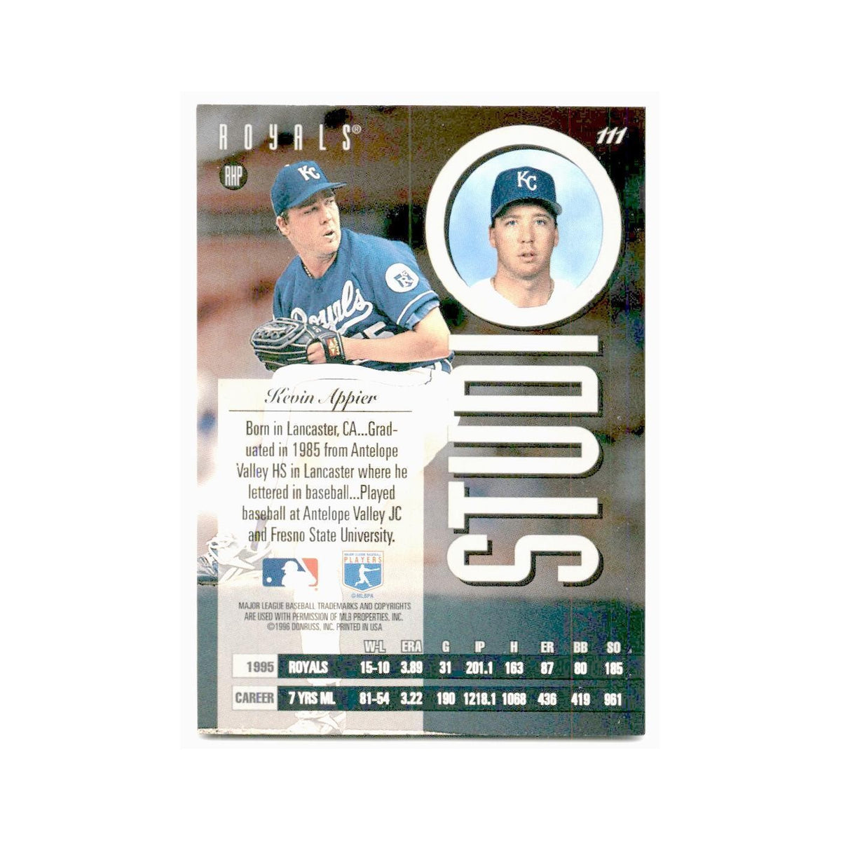Kevin Appier 1996 Leaf Studio #111 Kansas City Royals Baseball Card NM