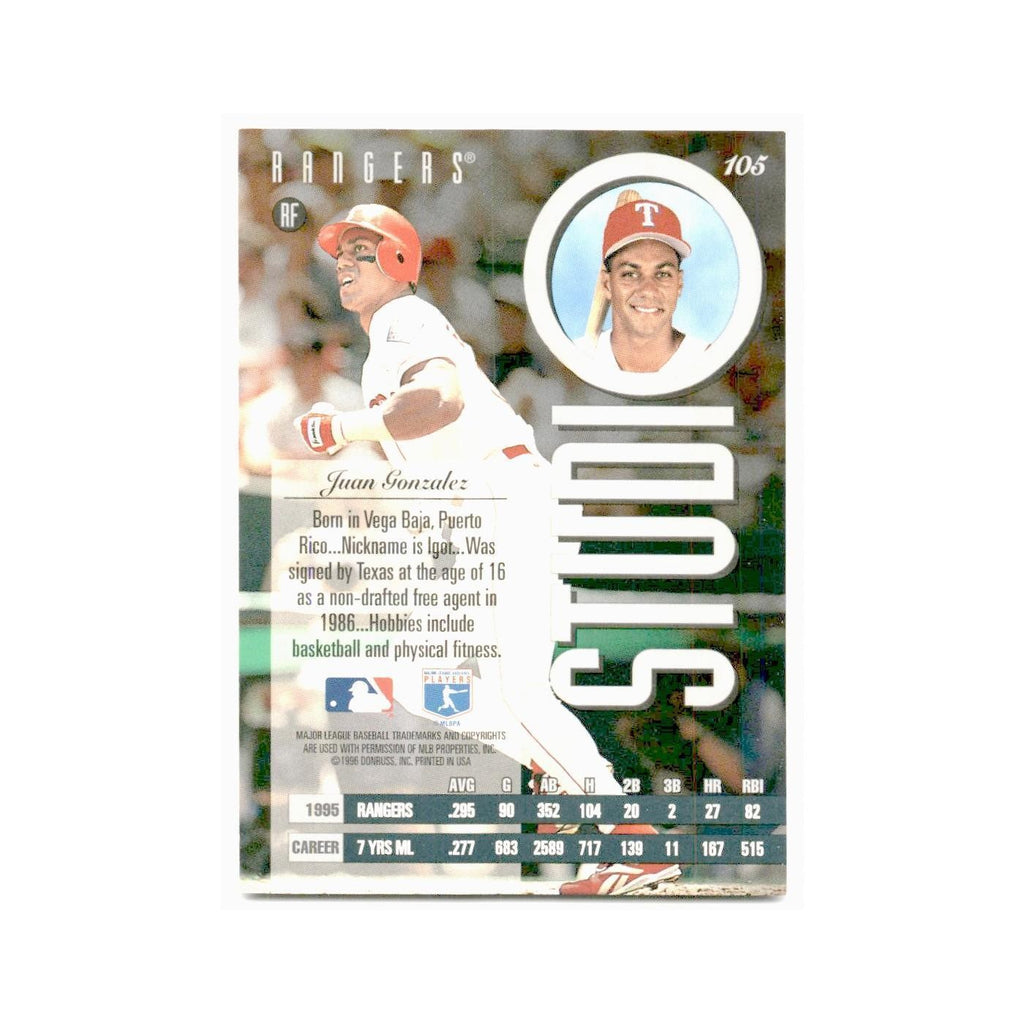 Juan Gonzalez 1996 Leaf Studio #105 Texas Rangers Baseball Card NM