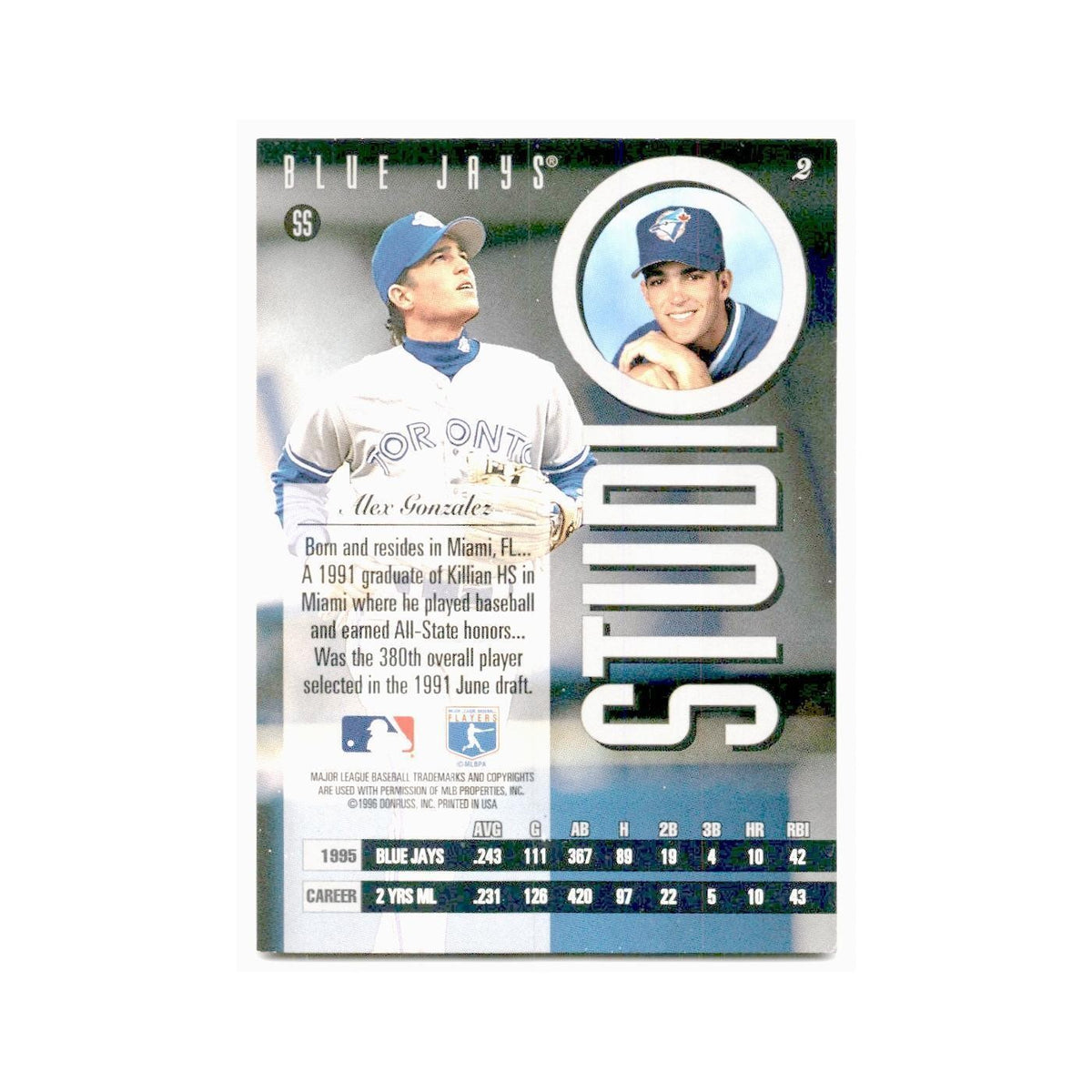 Alex Gonzalez 1996 Leaf Studio #2 Toronto Blue Jays Baseball Card NM