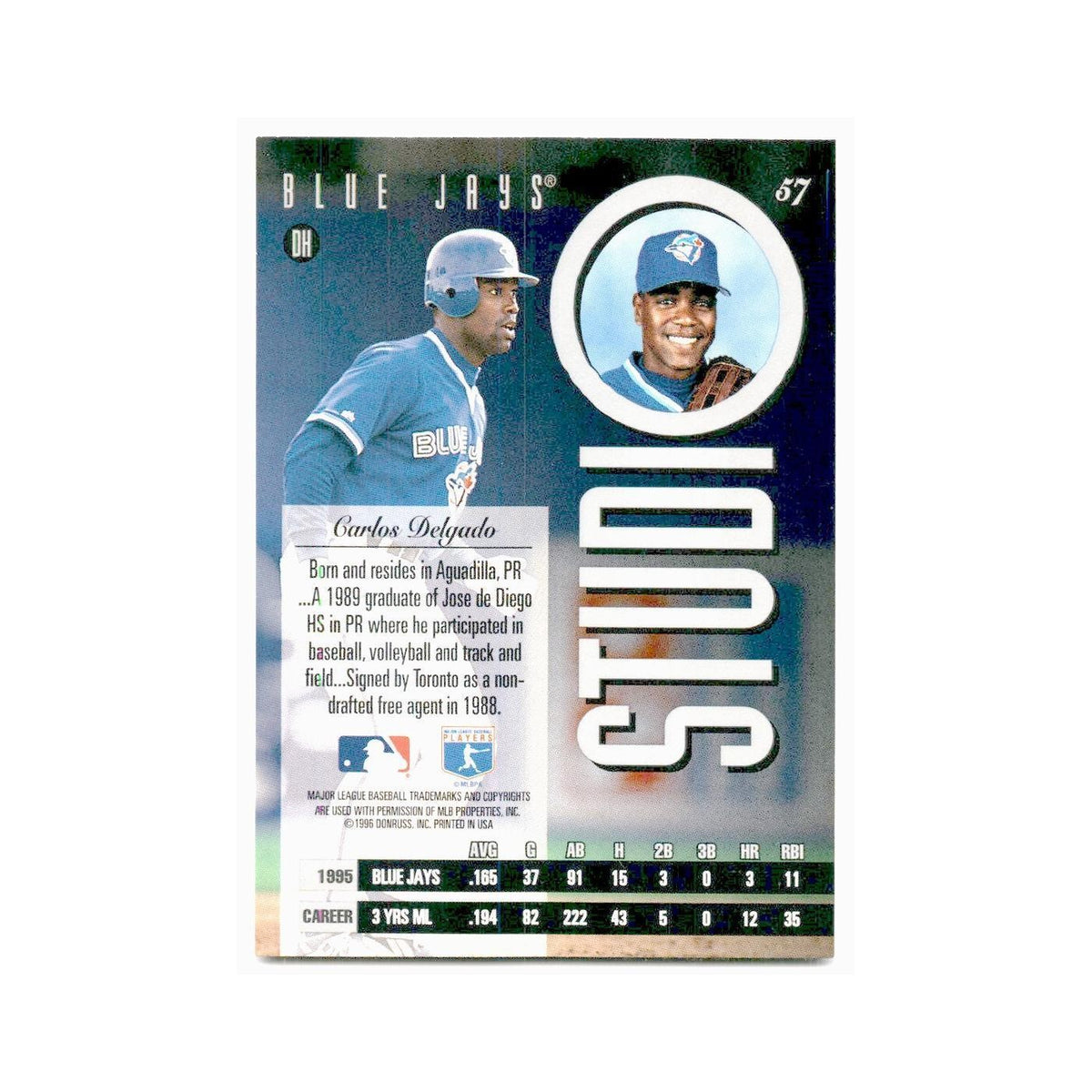 Carlos Delgado 1996 Leaf Studio #57 Toronto Blue Jays Baseball Card NM