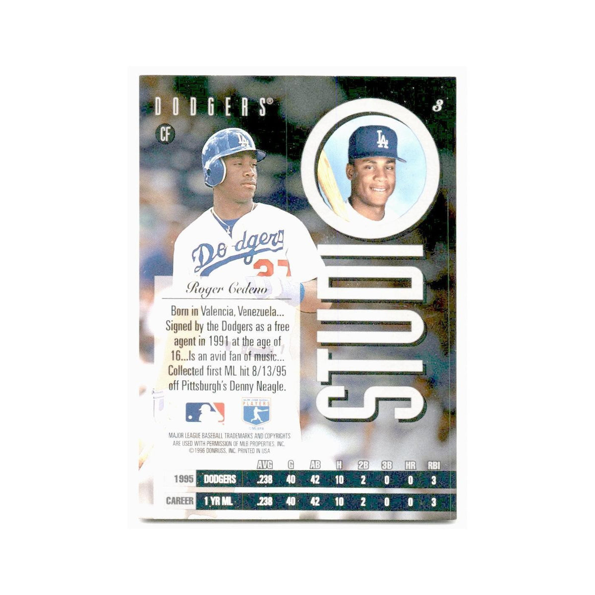 Roger Cedeno 1996 Leaf Studio #3 Los Angeles Dodgers Baseball Card NM