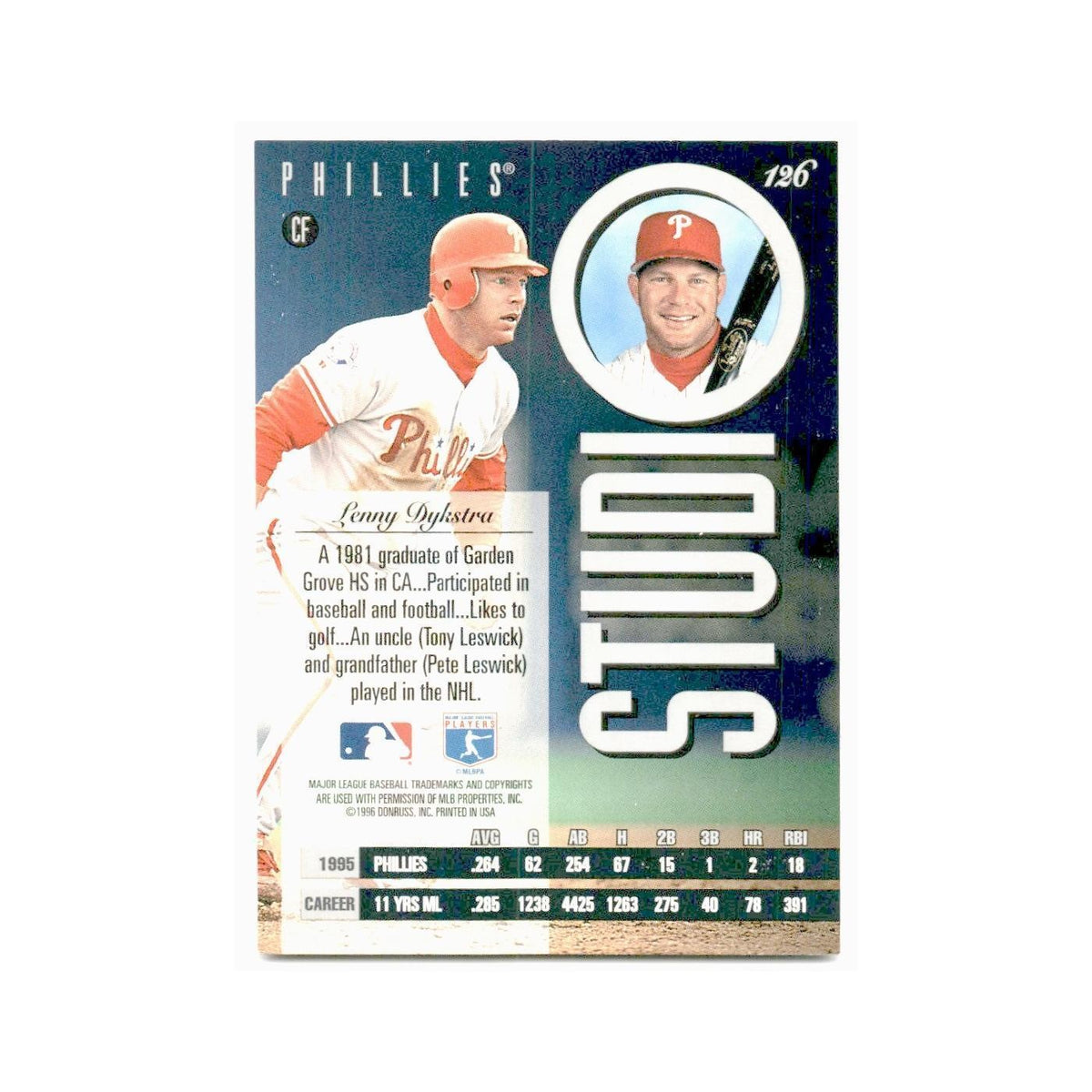 Lenny Dykstra 1996 Leaf Studio #126 Philadelphia Phillies Baseball Card NM