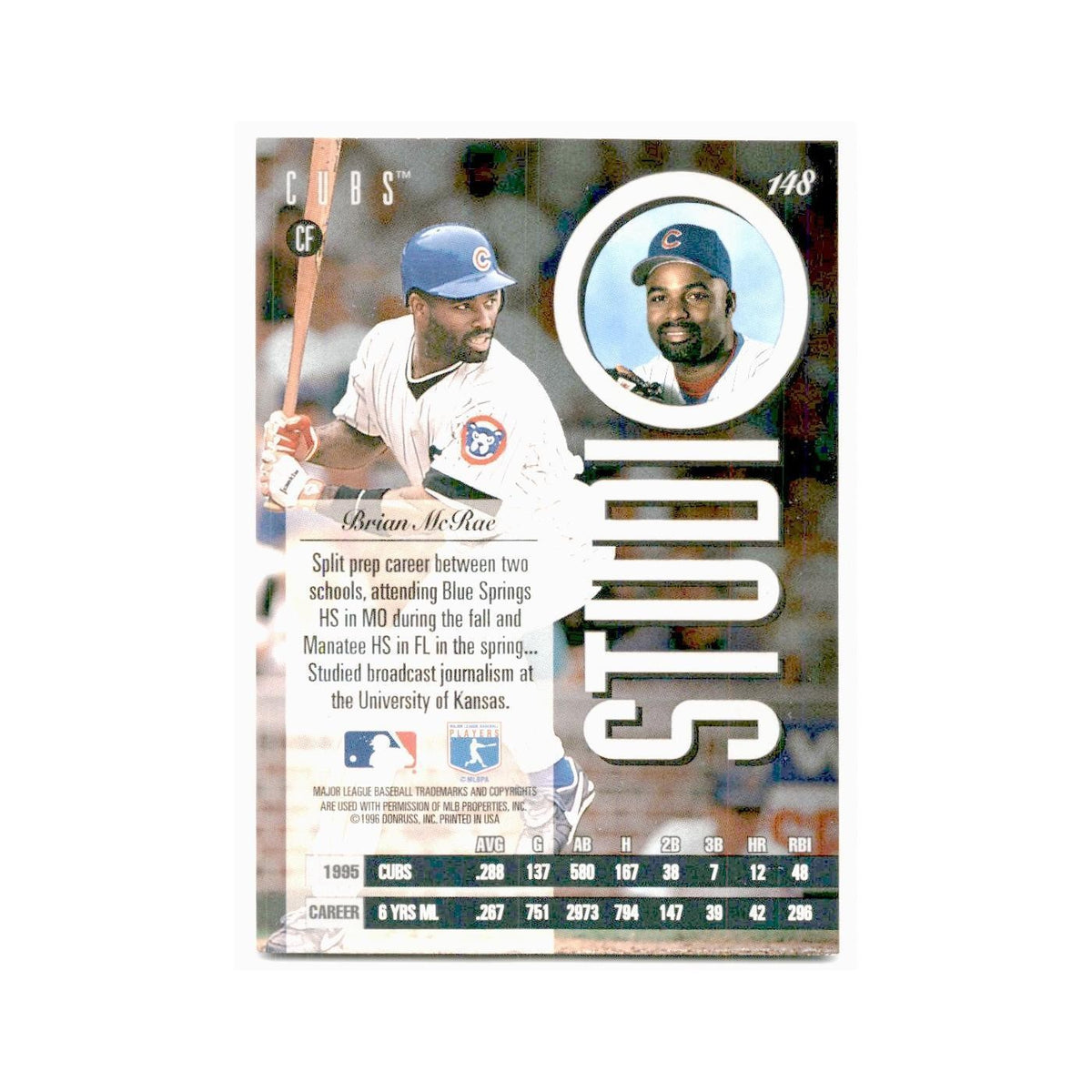 Brian McRae 1996 Leaf Studio #148 Chicago Cubs Baseball Card NM