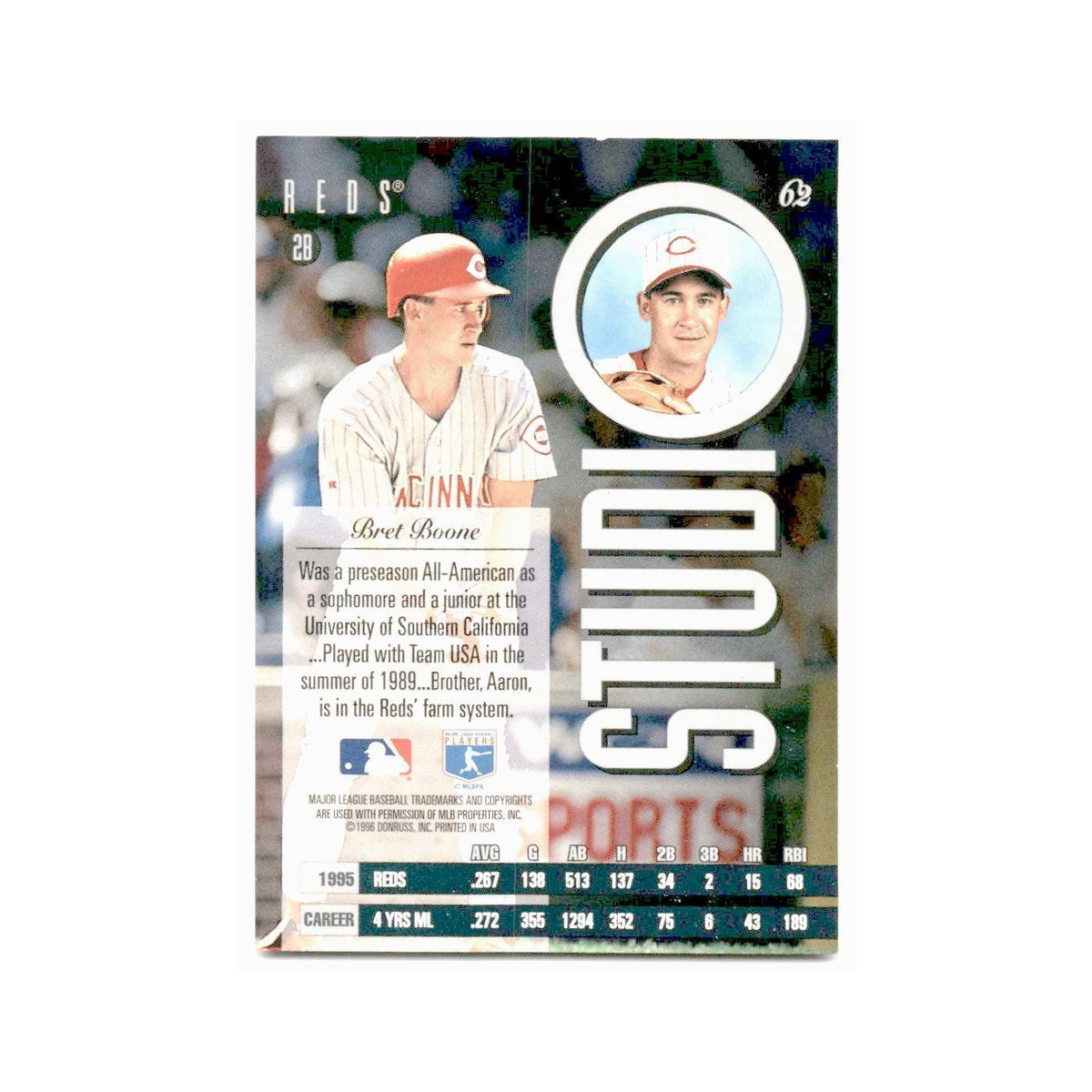 Bret Boone 1996 Leaf Studio #62 Cincinnati Reds Baseball Card NM