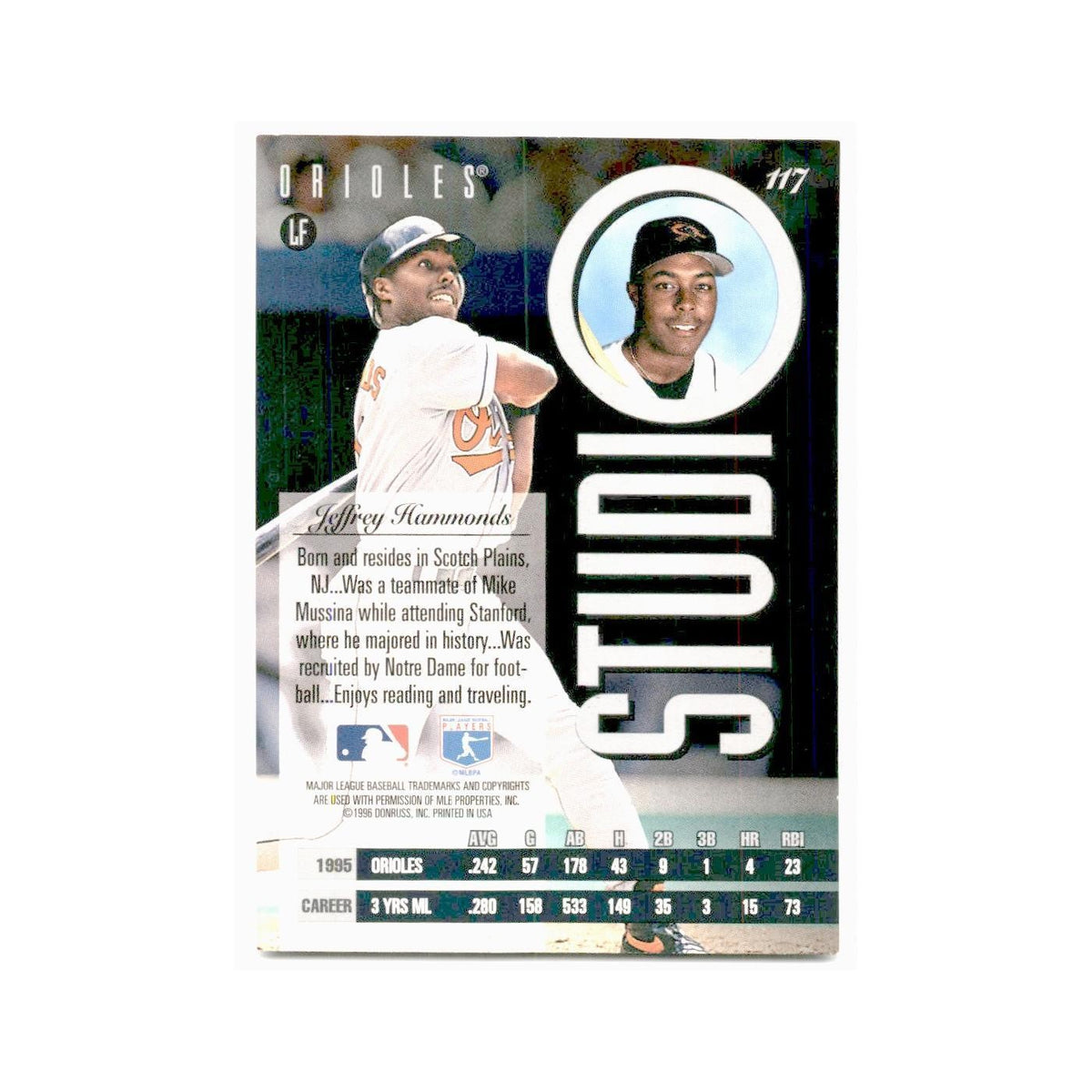 Jeffrey Hammonds 1996 Leaf Studio #117 Baltimore Orioles Baseball Card NM