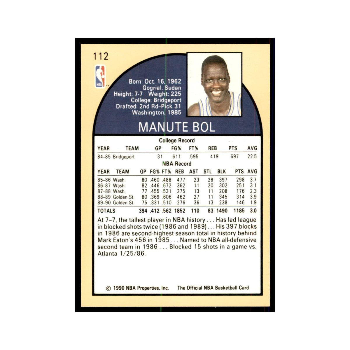 1990 Hoops Manute Bol Basketball Cards #112.0