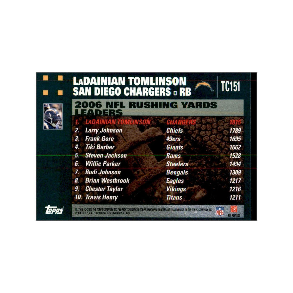 2007 Topps Chrome Ladainian Tomlinson Football Cards #TC151