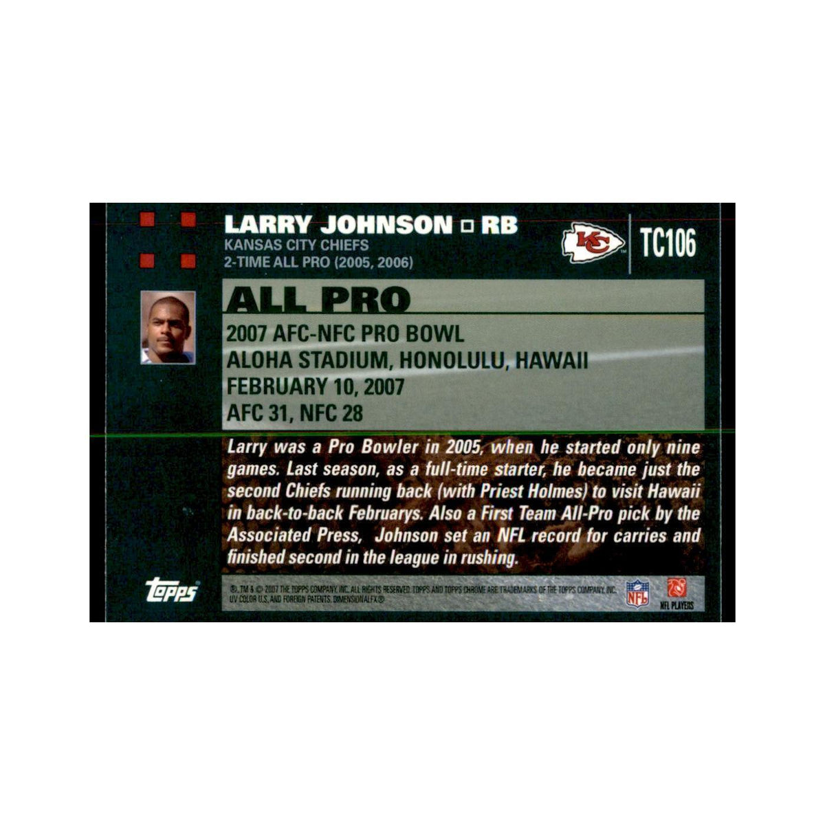 2007 Topps Chrome Larry Johnson Football Cards #TC106