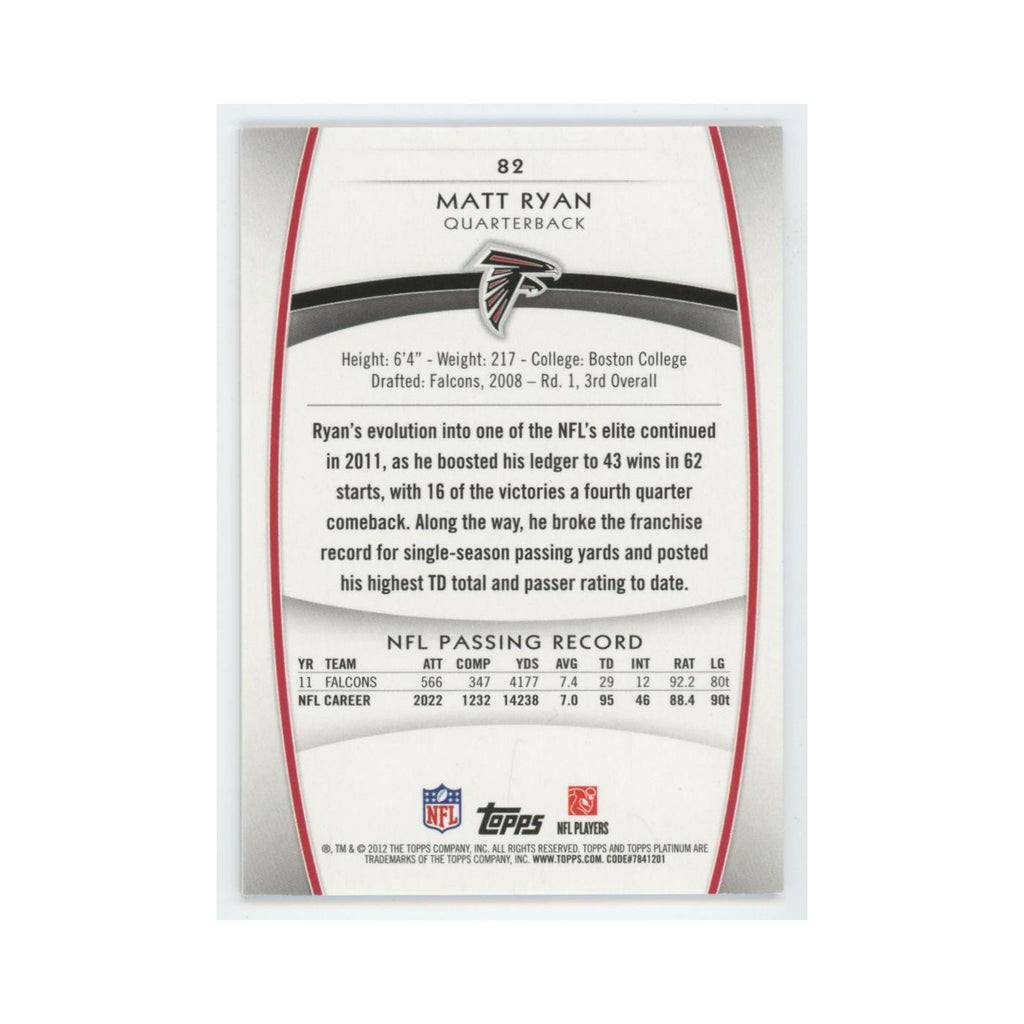 2012 Topps Platinum Matt Ryan Falcons #82