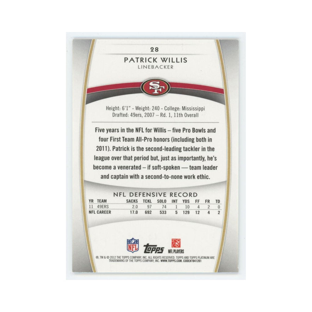 2012 Topps Platinum Patrick Willis 49ers #28