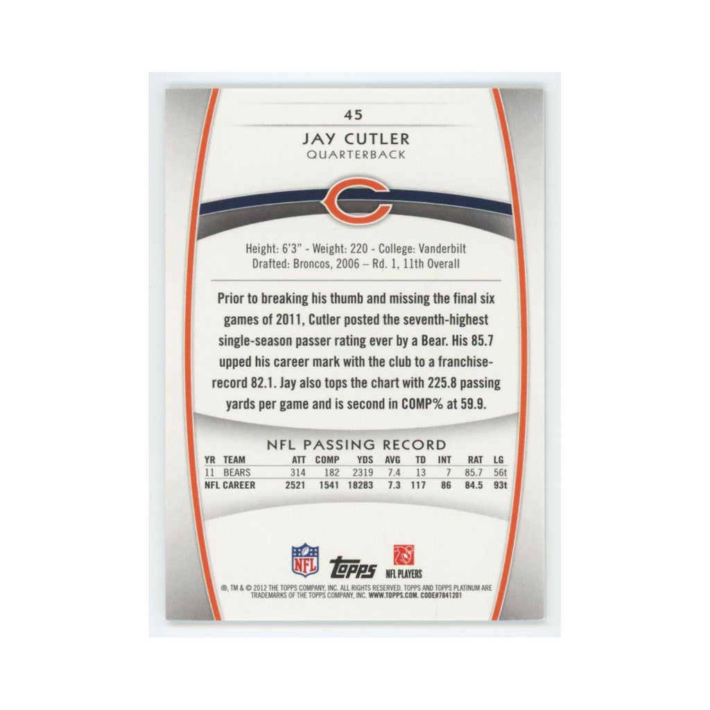 2012 Topps Platinum Jay Cutler Bears #45
