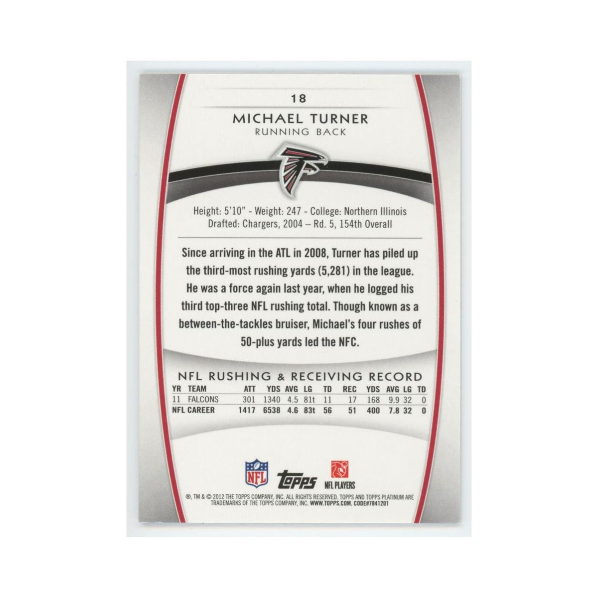 2012 Topps Platinum Michael Turner Falcons #18
