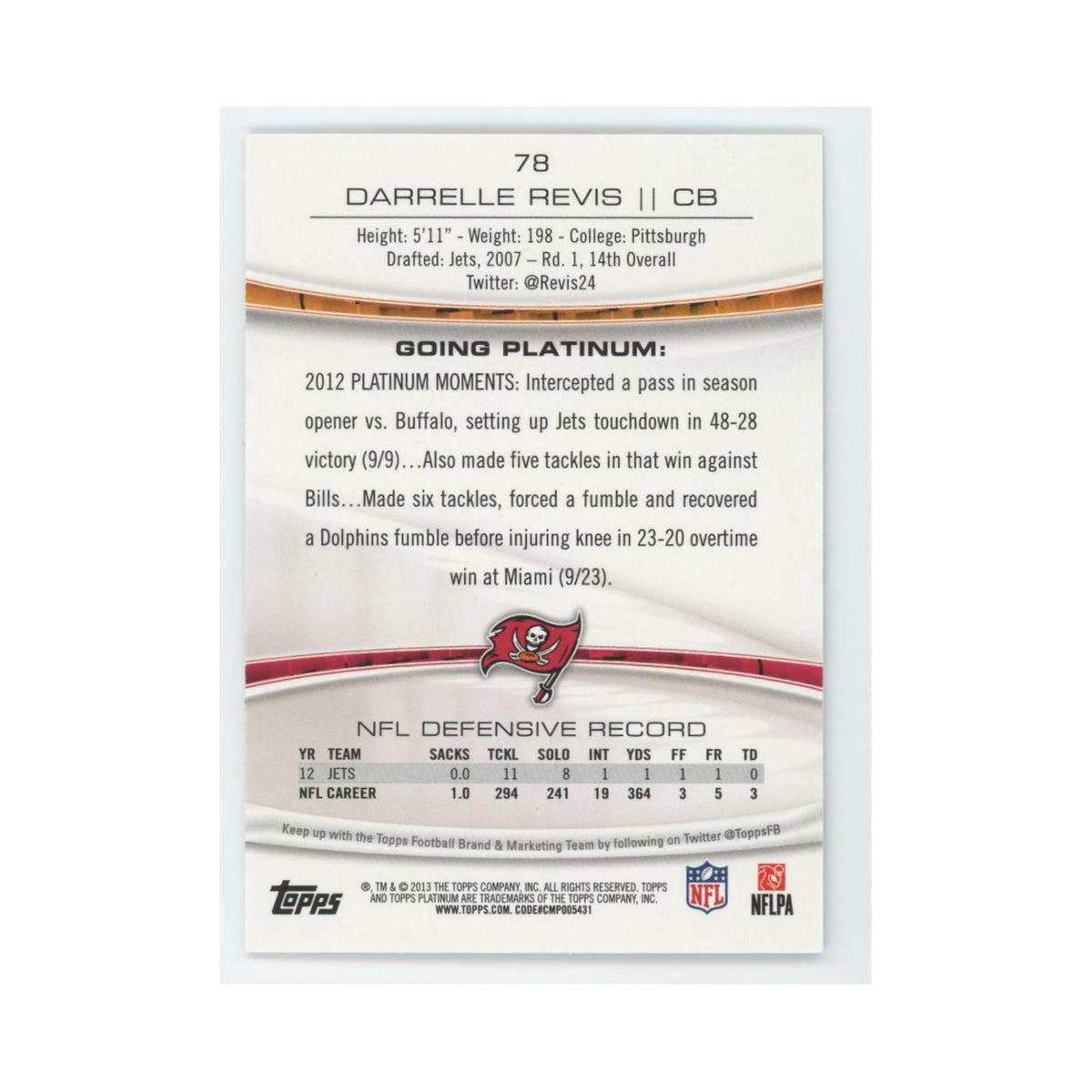 2013 Topps Platinum Darrelle Revis Buccaneers #78