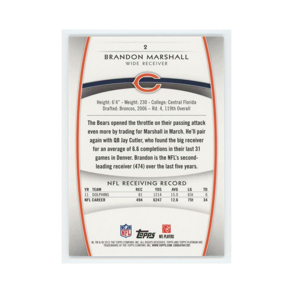 2012 Topps Platinum Brandon Marshall Bears #2