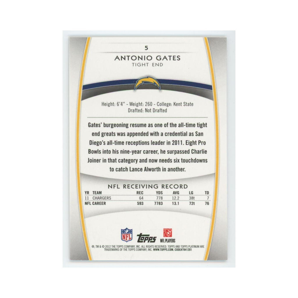 2012 Topps Platinum Antonio Gates San Diego Chargers #5