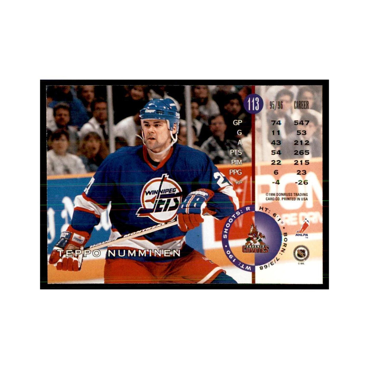 Teppo Numminen 1996 Leaf #113 Hockey Cards Hockey Card NM