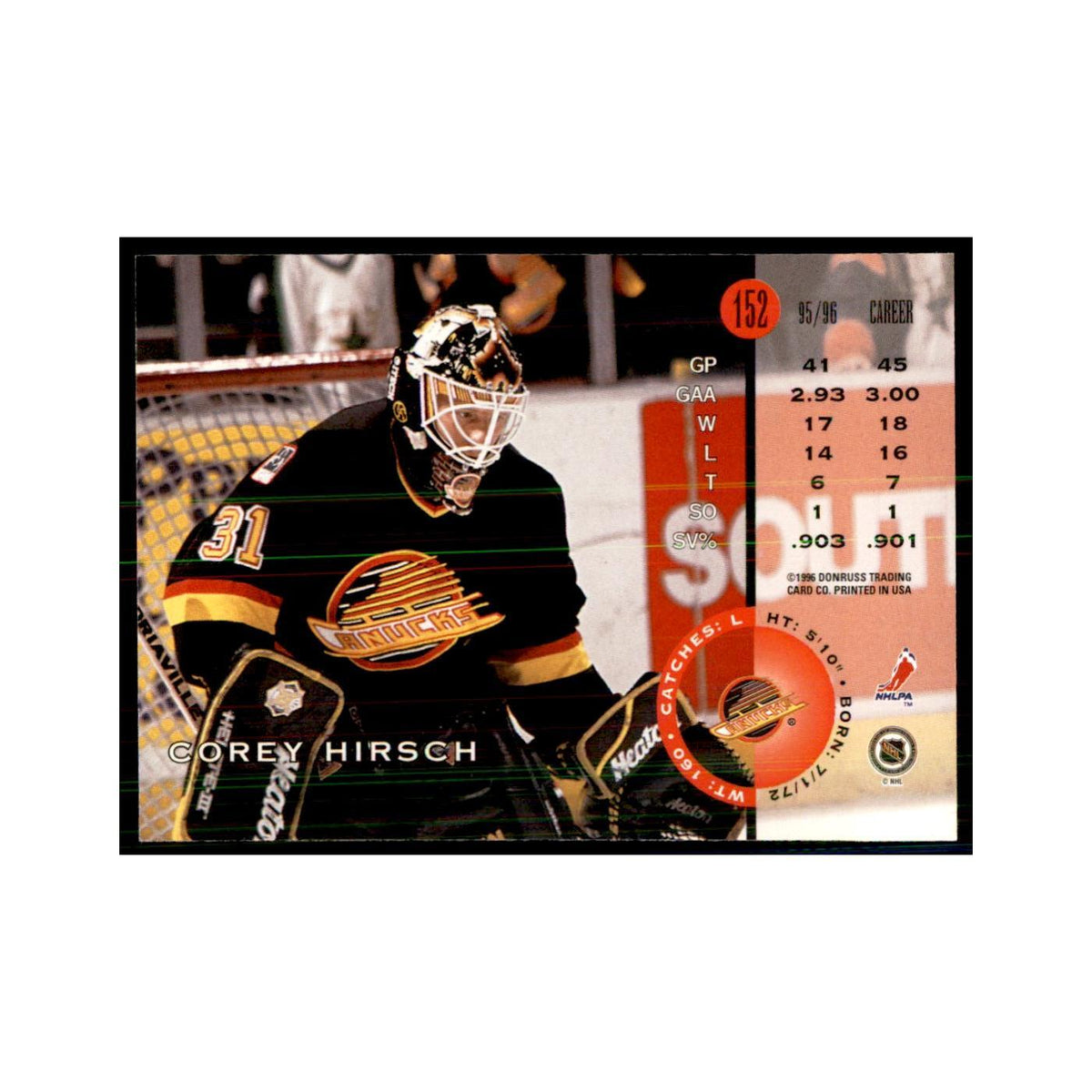 Corey Hirsch 1996 Leaf #152 Hockey Cards Hockey Card NM