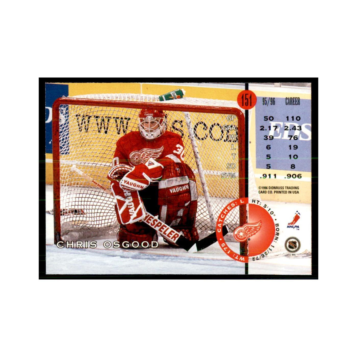 Chris Osgood 1996 Leaf #151 Hockey Cards Hockey Card NM