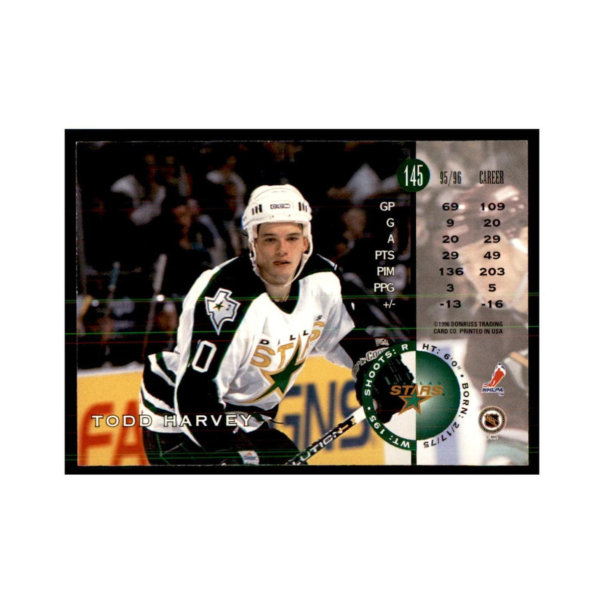 Todd Harvey 1996 Leaf #145 Hockey Cards Hockey Card NM