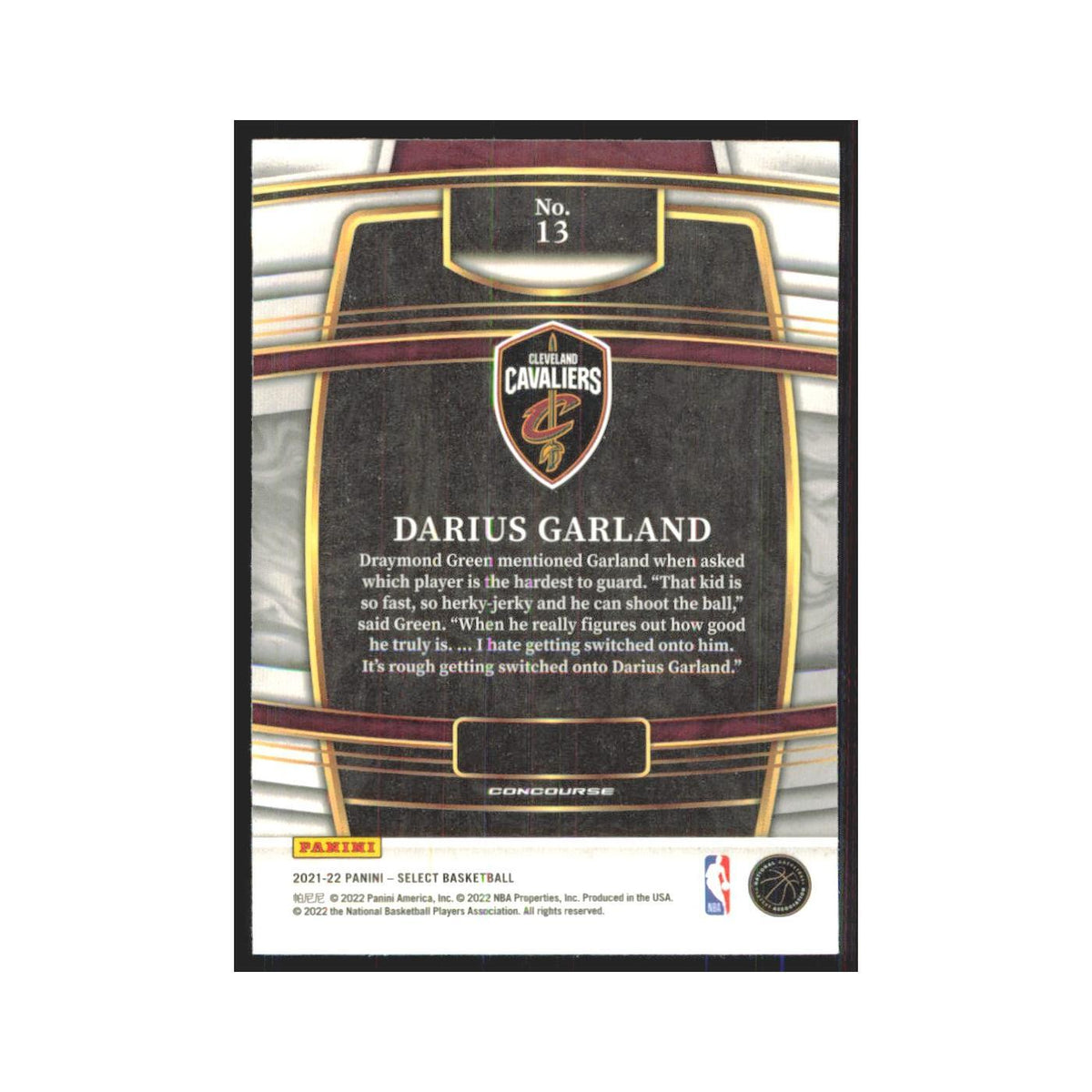 Darius Garland 2021 Panini Select #13 Cleveland Cavaliers Basketball Card NM