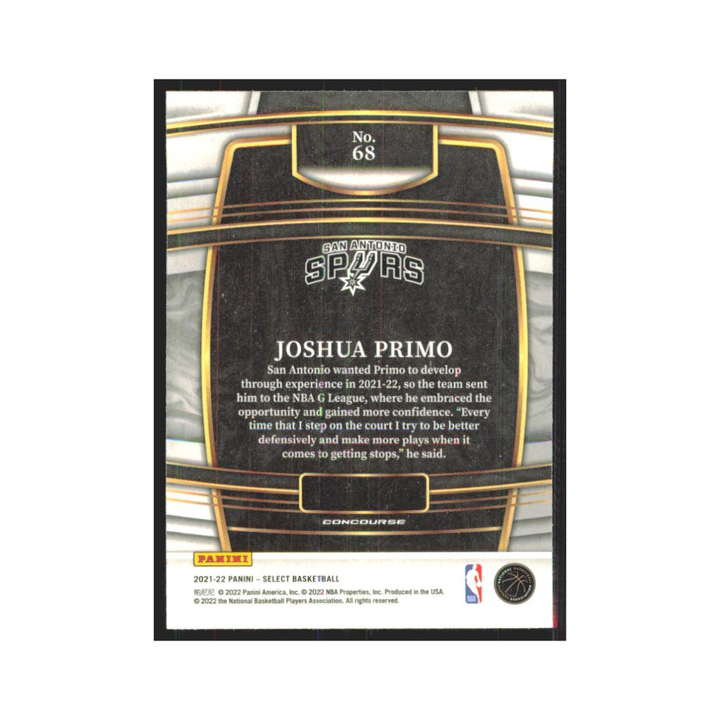 Joshua Primo Rookie 2021 Panini Select #68 San Antonio Spurs Basketball Card NM