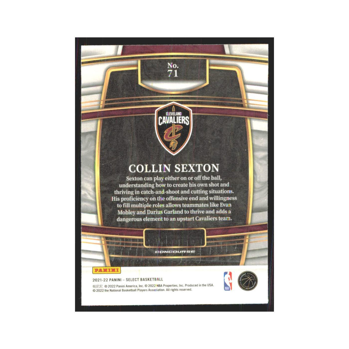 Collin Sexton 2021 Panini Select #71 Cleveland Cavaliers Basketball Card NM